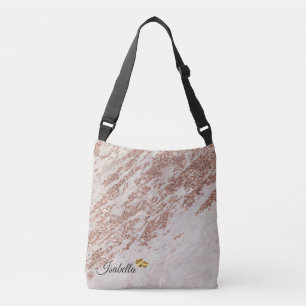 Luxe Blush roze roze glitter Marmer Voeg tekst toe Crossbody Tas