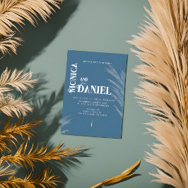 Luxe Boho Blauw & wit Bruiloft Kaart