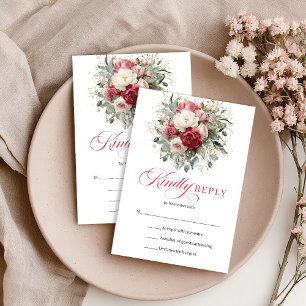 Luxe Boho Bloemstuk Rood Wit RSVP Bijlage Kaartje