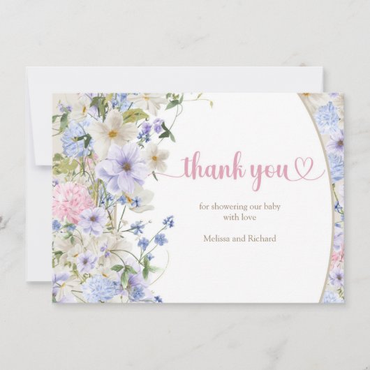 Luxe boho Spring Wildflower blush Baby shower Bedankkaart (Voorkant)