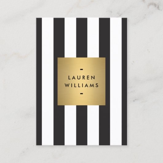 Luxe Bold Black and White Stripes Gold Box Large Visitekaartje (Voorkant)