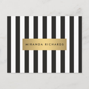Luxe Bold Black and White Stripes met Gold Bar Briefkaart