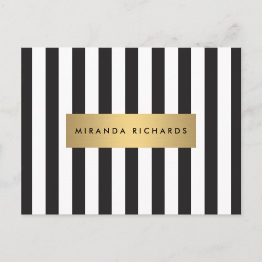 Luxe Bold Black and White Stripes met Gold Bar Briefkaart (Voorkant)