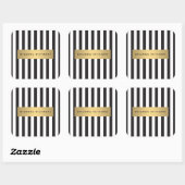 Luxe Bold Black and White Stripes met Gold Bar Vierkante Sticker (Vel)
