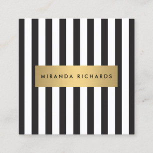 Luxe Bold Black and White Stripes met Gold Bar Vierkante Visitekaartje