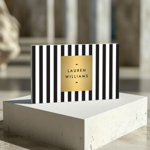 Luxe Bold Black and White Stripes met Gold Box II Visitekaartje