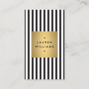 Luxe Bold Black and White Stripes met Gold Box Visitekaartje