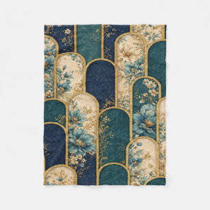 Luxe Boog Bloempatroon Dekbed met Blauwe Bloem Fleece Deken
