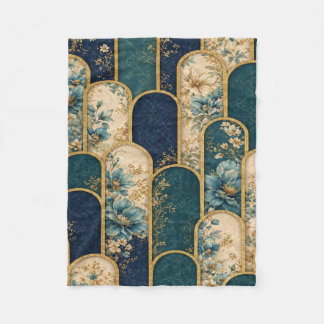 Luxe Boog Bloempatroon Dekbed met Blauwe Bloem Fleece Deken