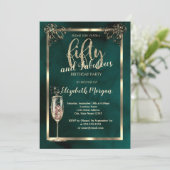 Luxe Border Champagne Glas Groen 50ste Verjaardag Kaart (Staand voorkant)