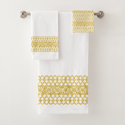 Luxe Border Gold Lace op White Bath Towel Set Bad Handdoek (Insitu)