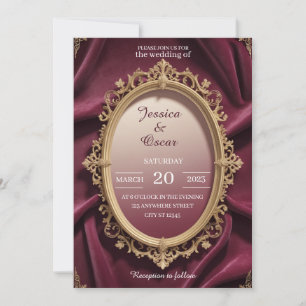 Luxe Bourgogne & Goud Barok Design Huwelijk Kaart