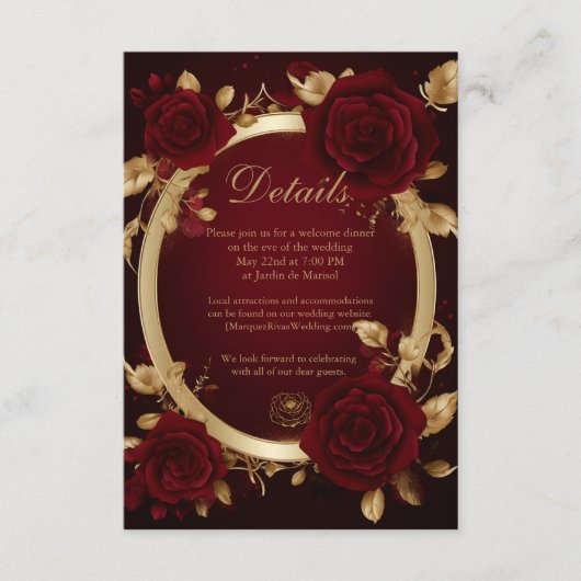 Luxe Bourgogne Rode Rose Flamenco Bruiloft Informatiekaartje (Voorkant)