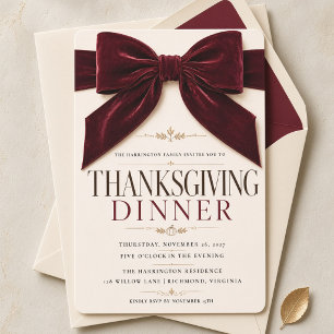 Luxe Bourgondië Boog Thanksgiving-diner Kaart