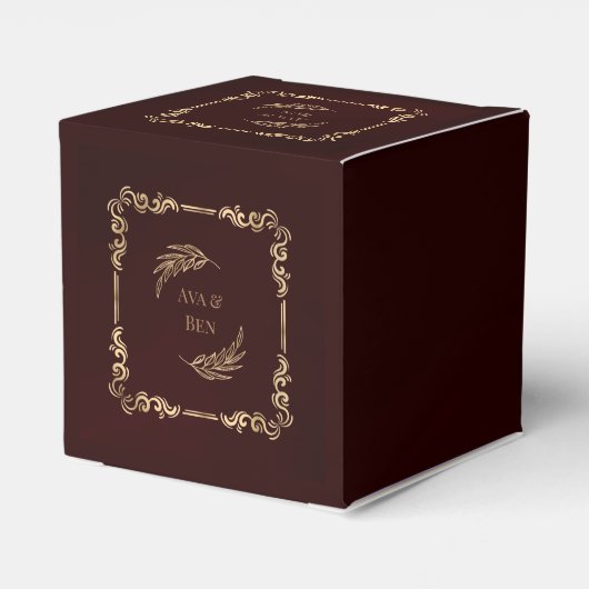 Luxe Bourgondië en goud bloeit bruiloft Bedankdoosjes (Achterkant)