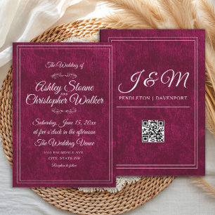 Luxe Bourgondië Fluwelen Witte Monogram QR-code Kaart