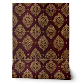 Luxe Bourgondië & Goud Damast Behang