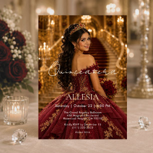 Luxe Bourgondië Gouden Quinceañera Uitnodiging