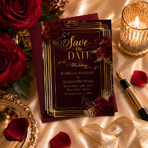 Luxe Bourgondië Roze Goud Flamenco Save The Date