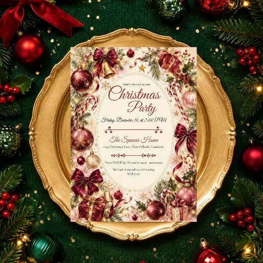 Luxe Bourgondisch Kerstfeest Kaart