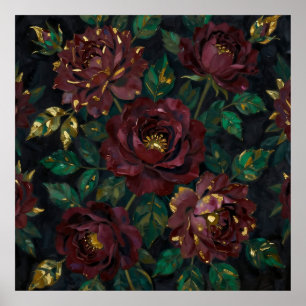 Luxe Bourgondische Rozen Goudblad Bloemstuk Poster