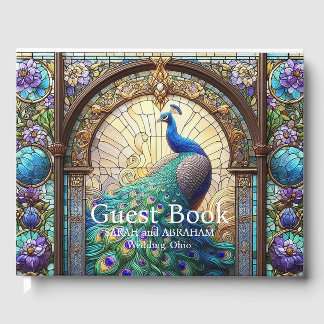 Luxe bruiloft: Glas in lood Peacock Gastenboek