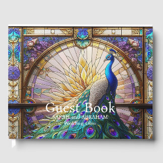 Luxe bruiloft: Glas in lood Peacock Gastenboek