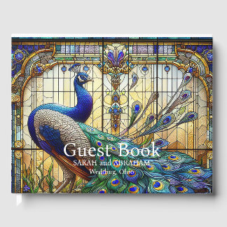 Luxe bruiloft: Glas in lood Peacock Gastenboek
