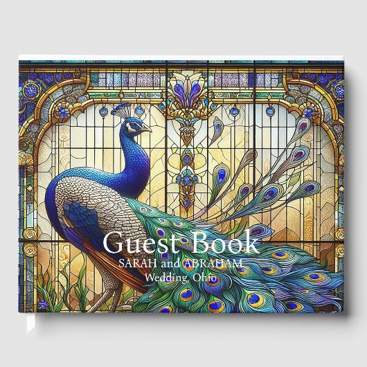 Luxe bruiloft: Glas in lood Peacock Gastenboek (Voorkant)