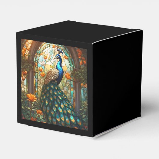 Luxe bruiloft: Peacock Glas in lood Favor Boxes Bedankdoosjes (Achterkant)