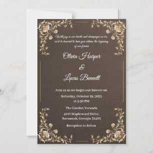 Luxe Bruin & Goud bruiloft uitnodiging