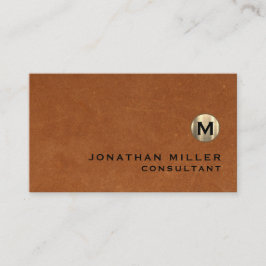 Luxe bruin lederen goudmonogram visitekaartje