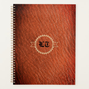 Luxe bruin lederen look Monogram Engels Initiaal Planner