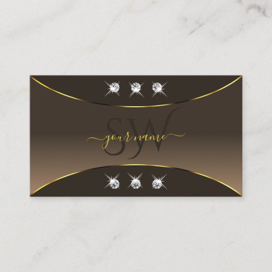 Luxe Bruin met Goud  Diamanten Monogram Visitekaartje (Voorkant)