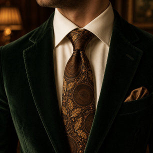 Luxe Bruine Gouden Eikenblad Oude Geldstijl Stropdas