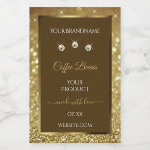 Luxe Bruine Gouden Glitter Productverpakkingslabel Voedselcontainer Etiket