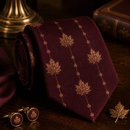Luxe Burgundy Esdoornblad Stropdas