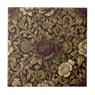 Luxe Burgundy Roze Goud Wingerd Bloemmotief Tegeltje
