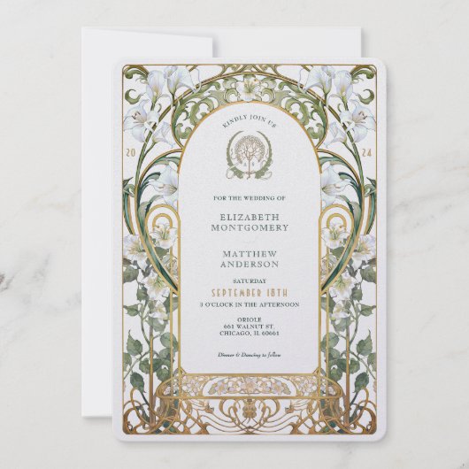 Luxe Calla Lily Antiek Goud Bloemen Bruiloft Kaart (Voorkant)