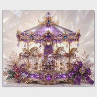 Luxe Carrousel Paarse Kerst Inpakpapier