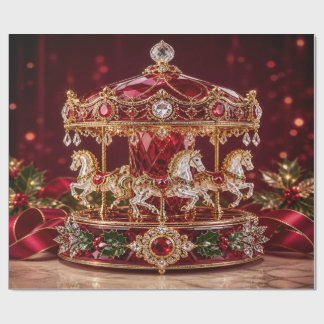 Luxe Carrousel Rood Kerst Inpakpapier
