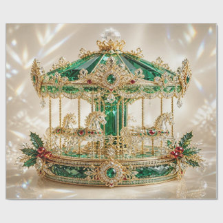 Luxe Carrousel Smaragd Kerst Inpakpapier