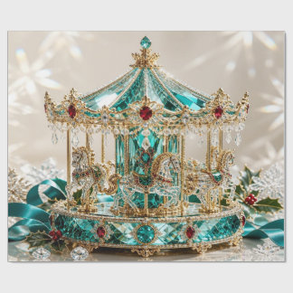Luxe Carrousel Teal Kerstcadeaupapier Cadeaupapier