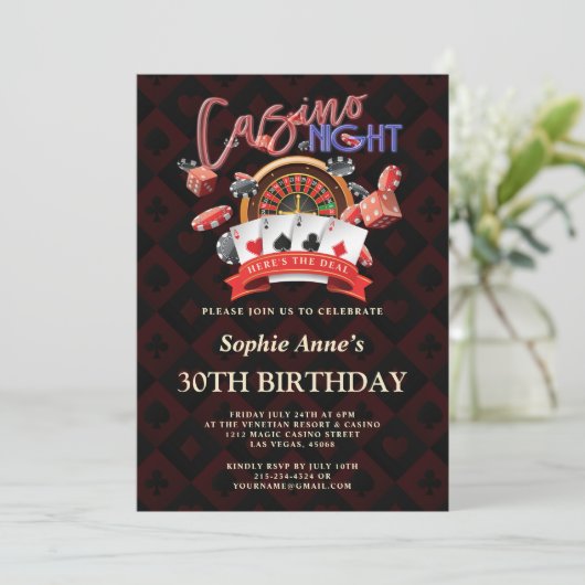 Luxe Casino Nacht Vegas 30e Verjaardagsfeest Kaart (Staand voorkant)
