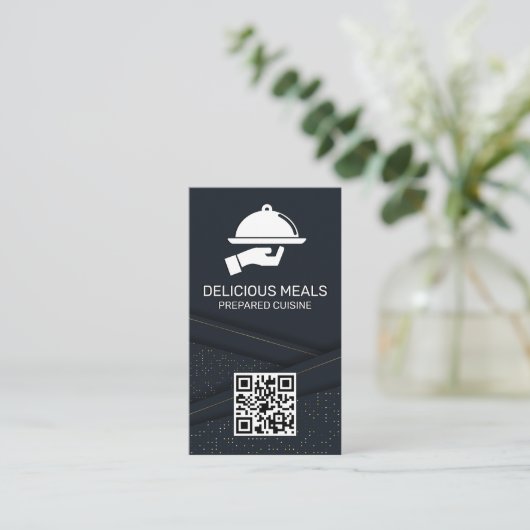 Luxe catering service | Abstract paneel | QR-code Visitekaartje (Staand voorkant)