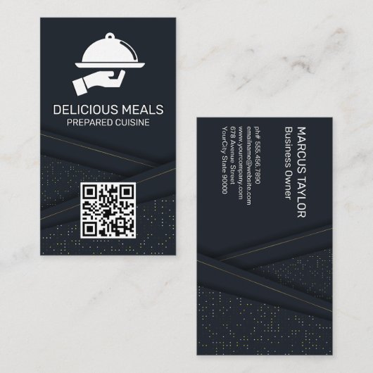 Luxe catering service | Abstract paneel | QR-code Visitekaartje (Voorkant / Achterkant)