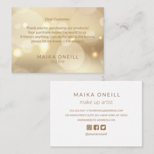 Luxe Champagne Bokeh dank u voor uw aankoop Visitekaartje (Voorkant / Achterkant)