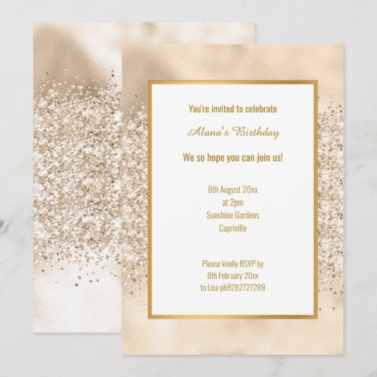 LUXE CHAMPAGNE GLITTER BIRTHDAY KAART (Voorkant / Achterkant)