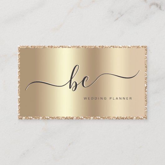 Luxe Champagne Gold Script Monogram Modern Visitekaartje (Voorkant)