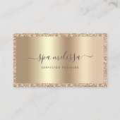 Luxe Champagne Gouden Glitter Script Monogram Chic Visitekaartje (Voorkant)